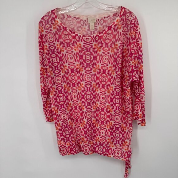 Chicos 1 Womens Pink  Orange Geometric Print sweater Tunic Top Size medium - Picture 6 of 12